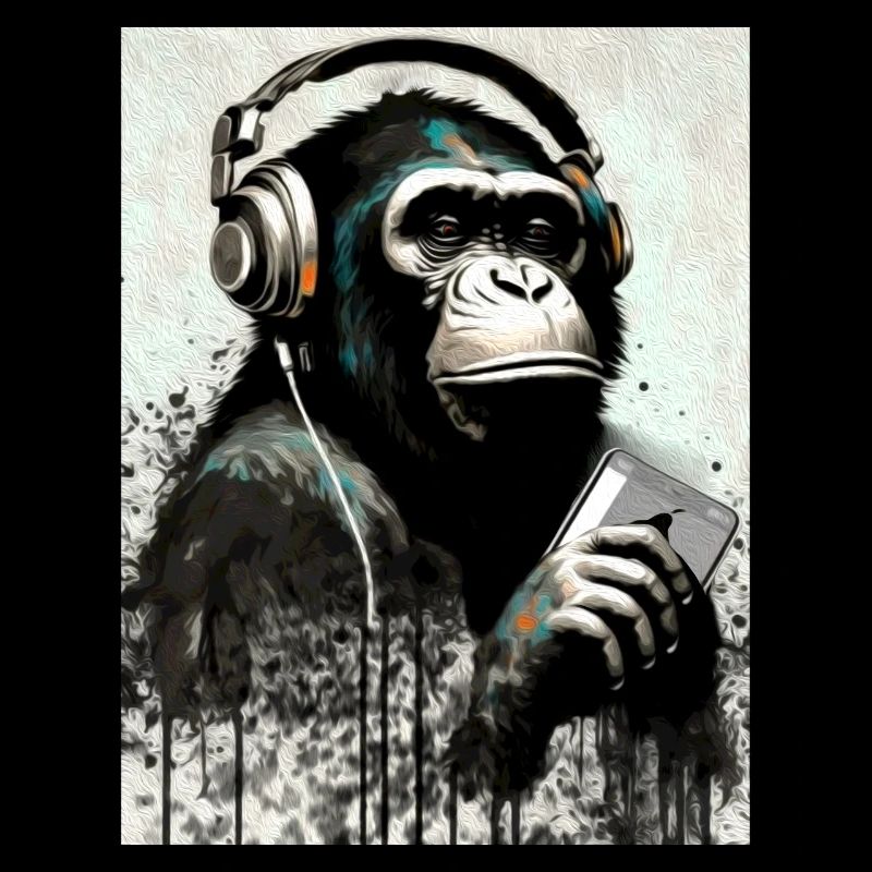 Chimpanzé avec écouteurs Smarphone