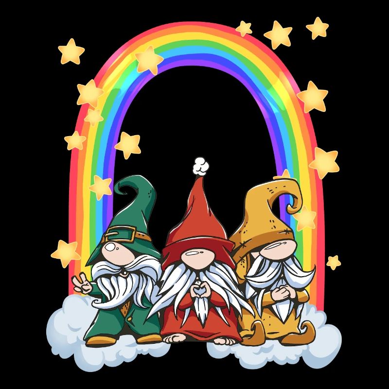 three gnomes at the Rainbow Gate