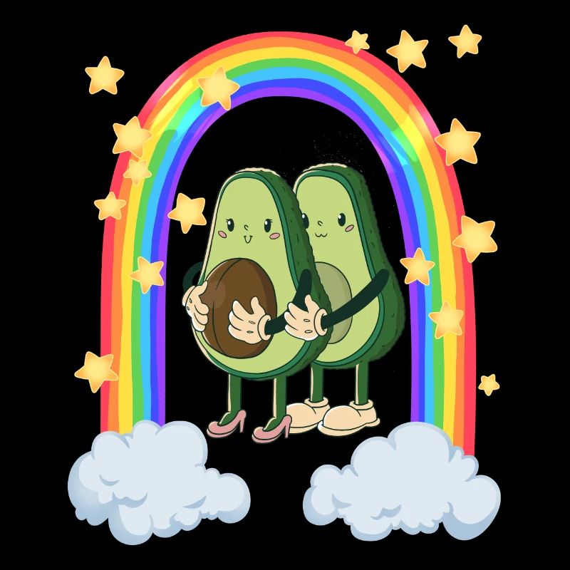 two avocados running through the rainbow