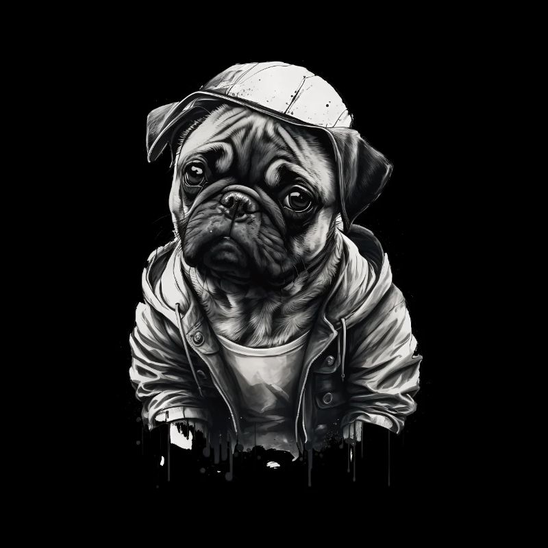 Pug stencil design white and black