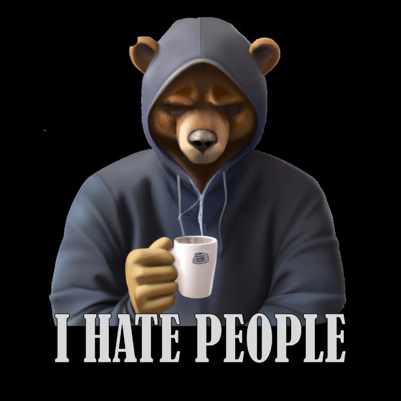 Muffeliger Bär mit Kaffee und luistigem Spruch