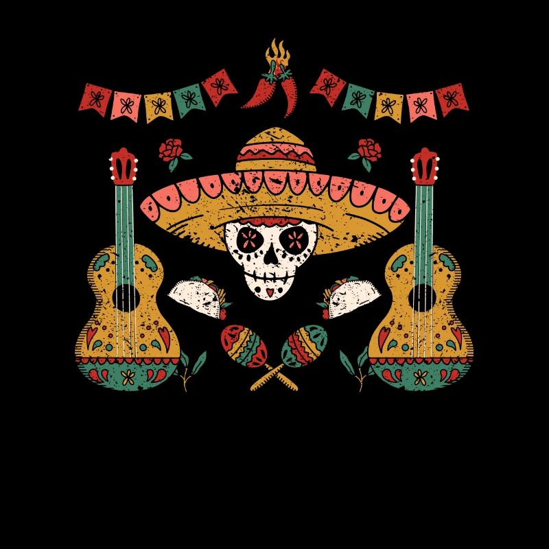 Mexico Fiesta Calavera Tequila Guitar Cinco De