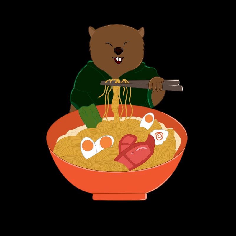 Netter Wombat isst Ramen-Nudeln Nagetier