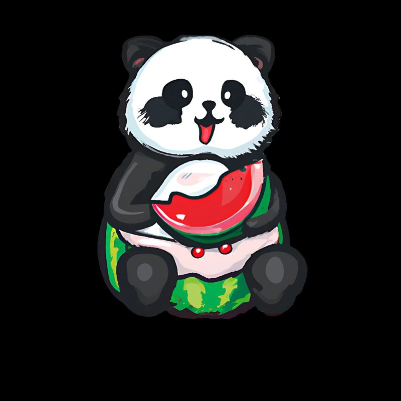 Un panda mignon s’assoit et mange une pastèque