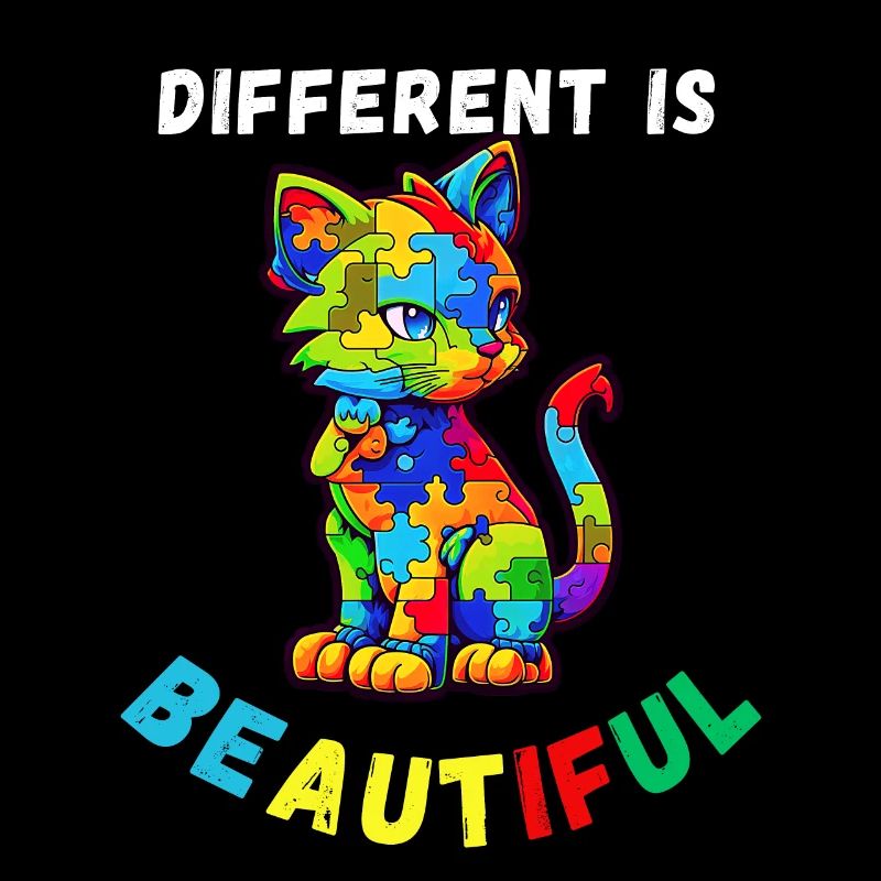 Soutien sensibilisation à l'autisme chat coloré