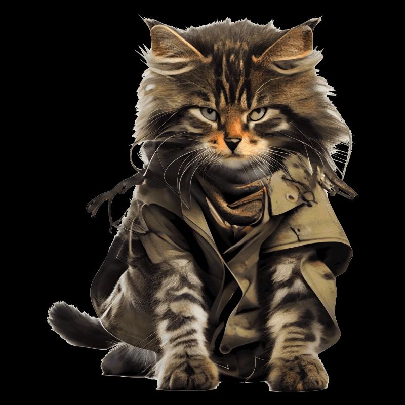 Chat comme combattant de guérilla et vétéran avec poncho