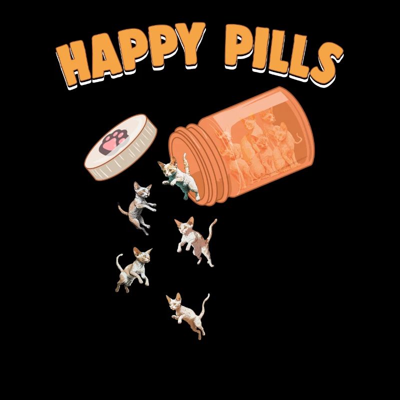 Happy Pills Devon Rex Cat Drôle Chaton Amoureux Jeu de mots