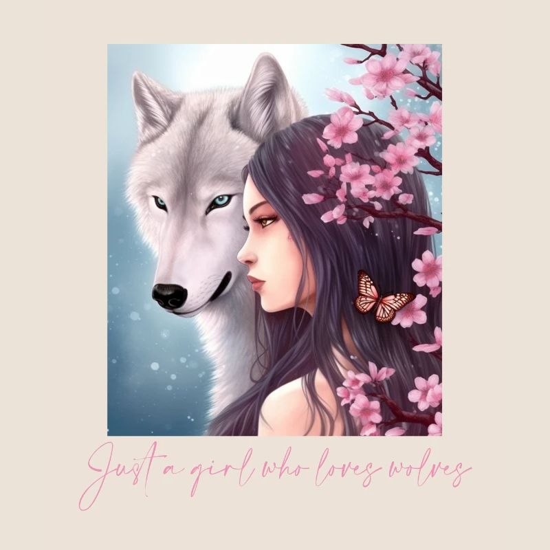 Nur ein Mädchen, das Wölfe liebt Wolf Kirschblüte