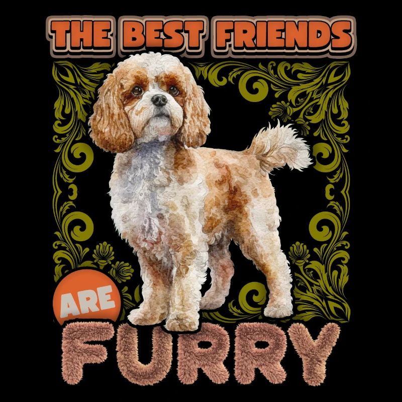Illustration vintage de chien Cavapoo, drôle de dicton