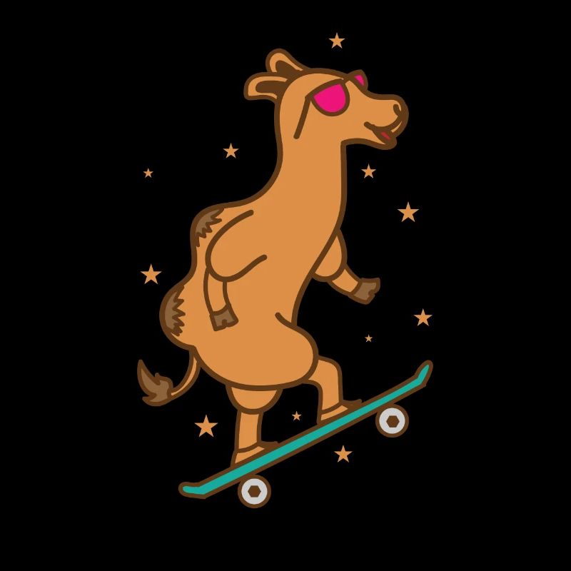 Kamel auf dem Skateboard Dromedar