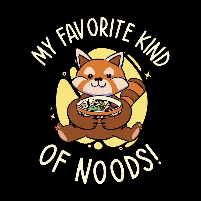 Niedlicher roter Panda isst Ramen-Nudeln