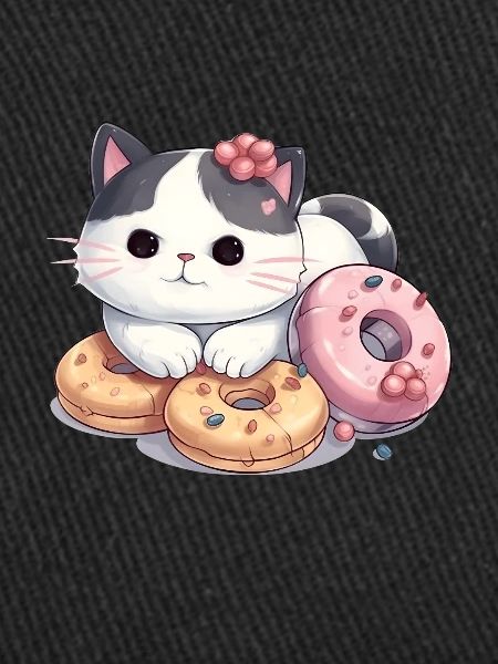 Chat kawaii avec beignet