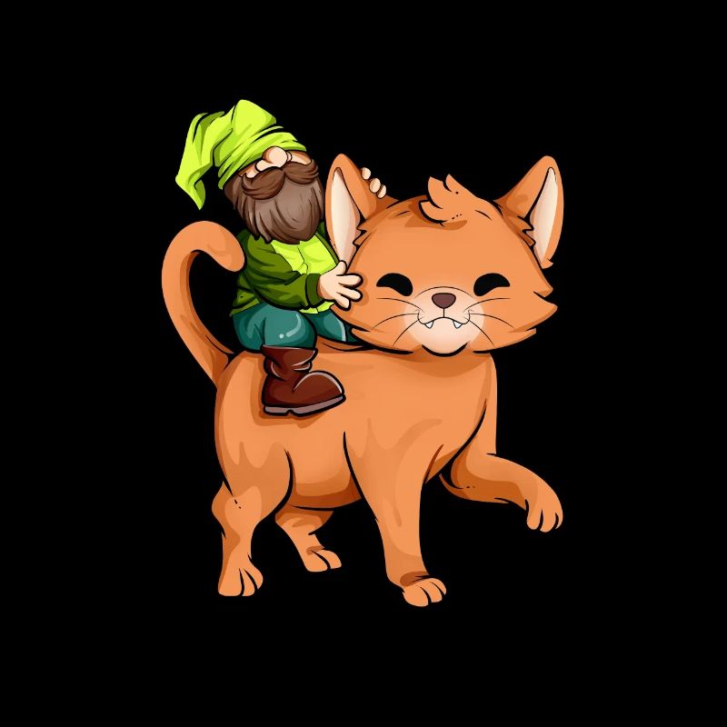 Garden gnome rides cat