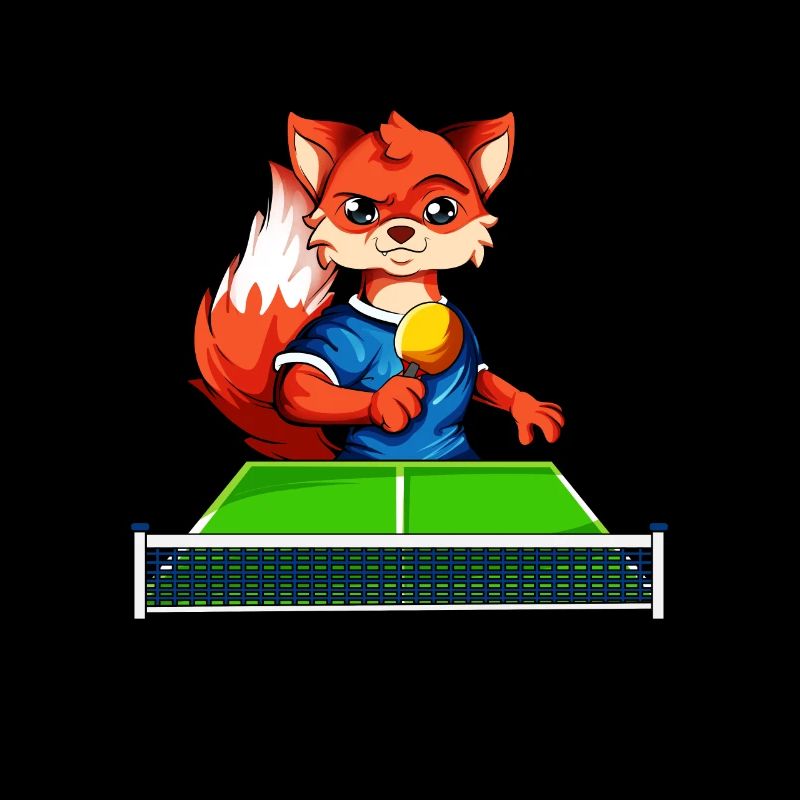 Cartoon fox playing table tennis