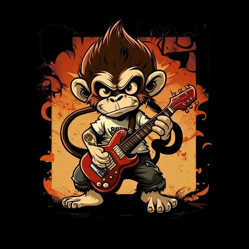 Affe Schimpanse spielt Acousitc Rock Gitarre