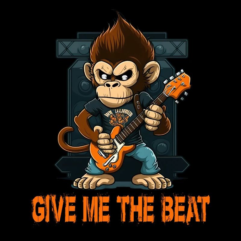 Affe Schimpanse spielt Acousitc Rock Gitarre