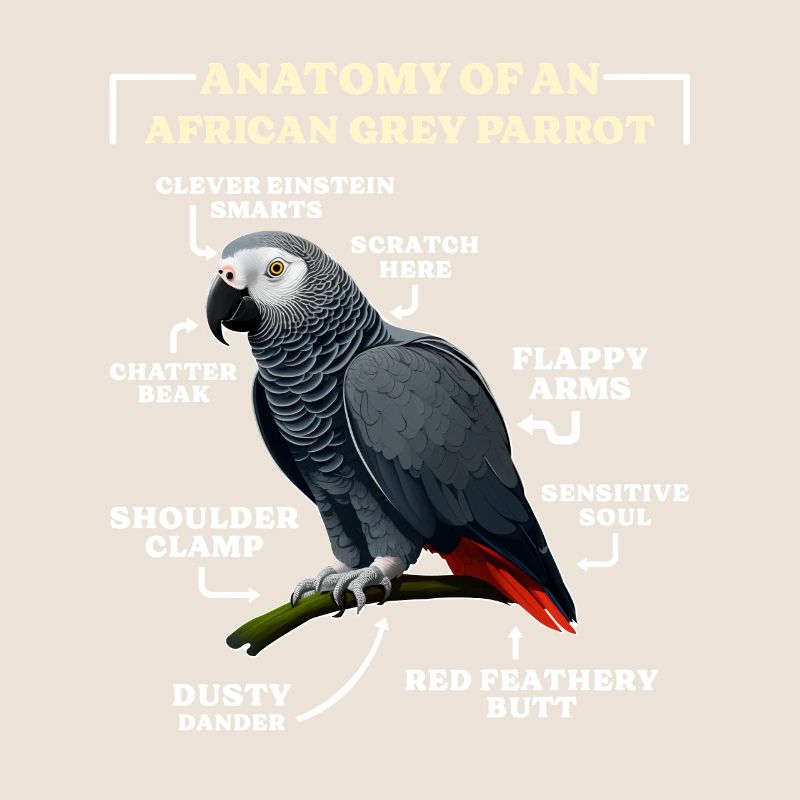 Grau Papagei Anatomie d’un perroquet gris d’Afrique
