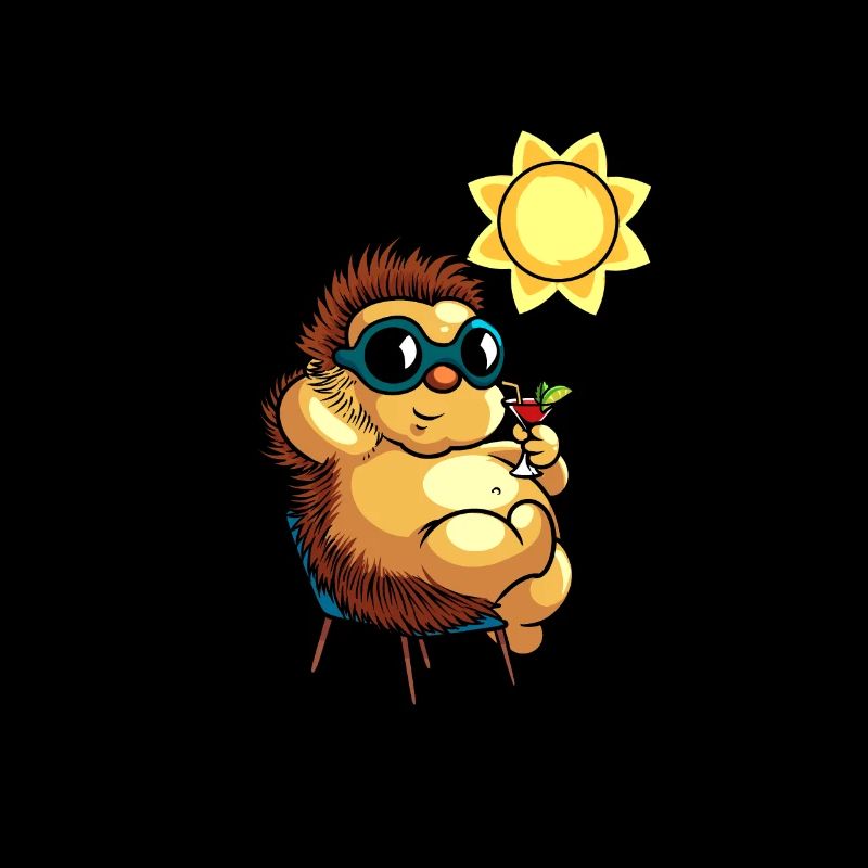 Comic Igel genießt einen Cocktail