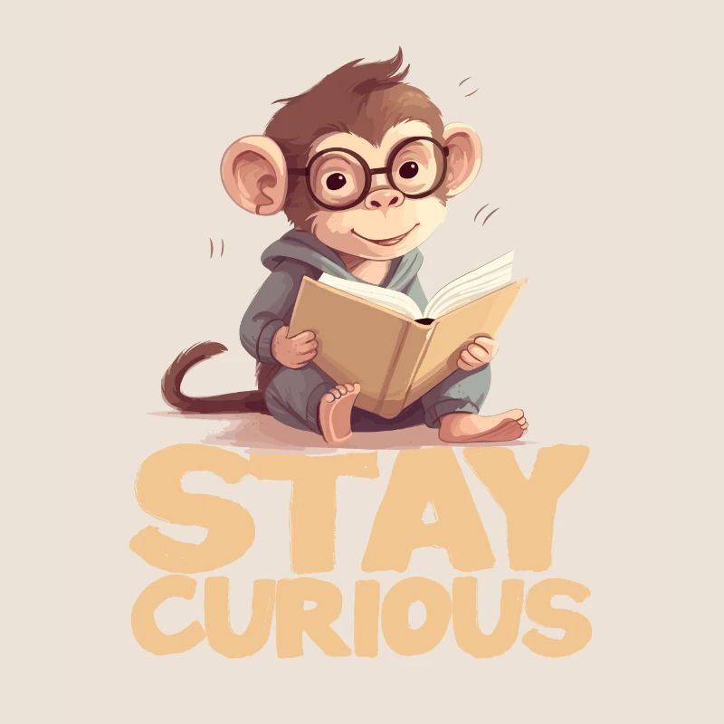 Stay curious monkey reading funny book lover