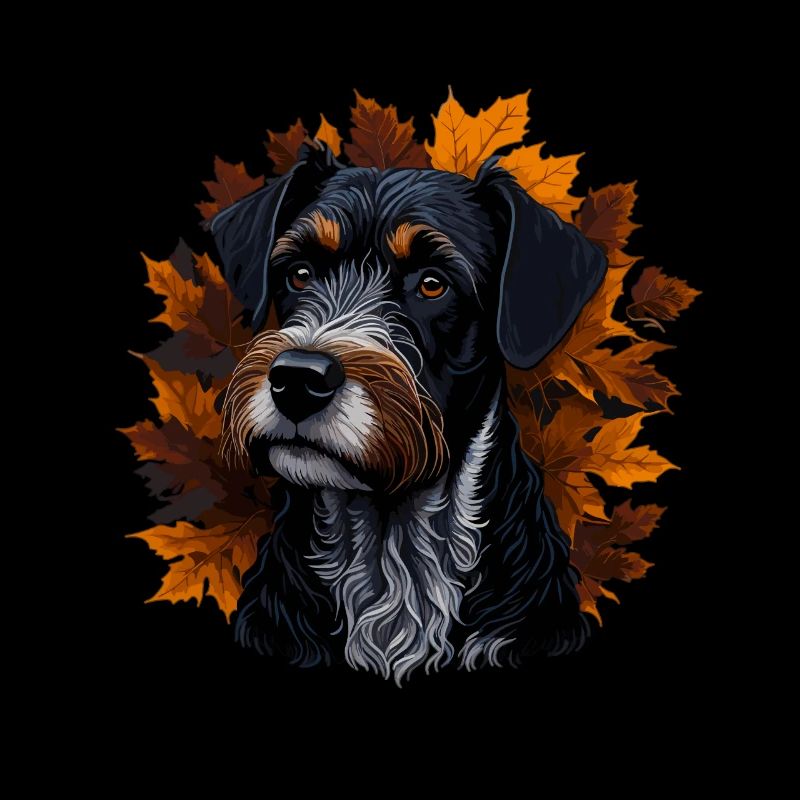 Chien Schnauzer miniature dans les feuilles d’automne d’automne