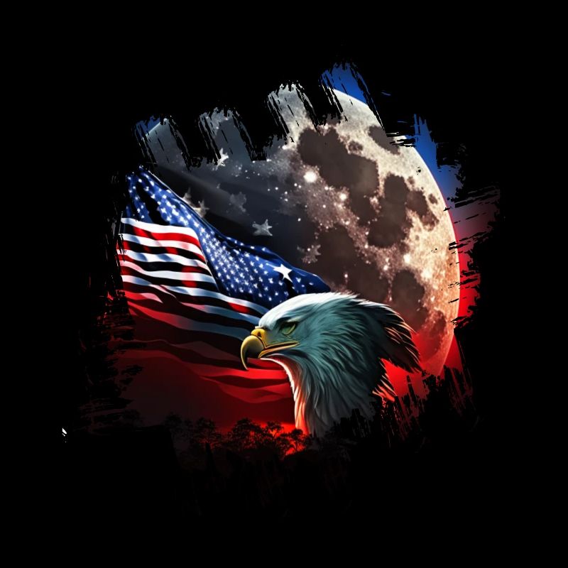 America eagle under Moon with American Flag