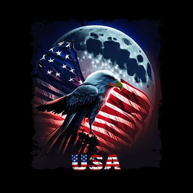 America eagle under Moon with American Flag