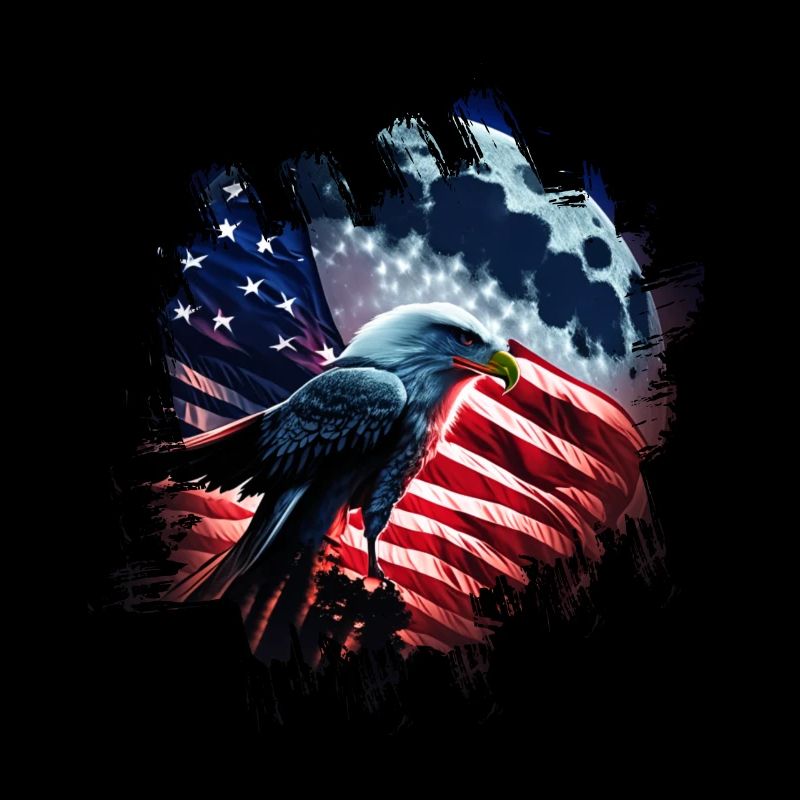 America eagle under Moon with American Flag