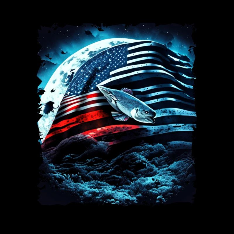 L’Amérique pêche sous la Lune avec le drapeau américain