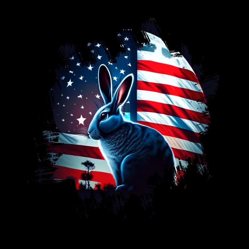 America rabbit under Moon with American Flag