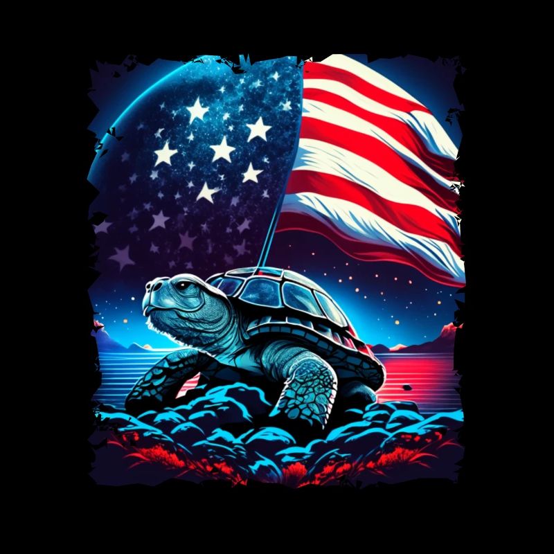 America turtle under Moon with American Flag