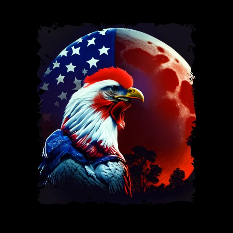 Poulet américain sous la Lune avec drapeau américain