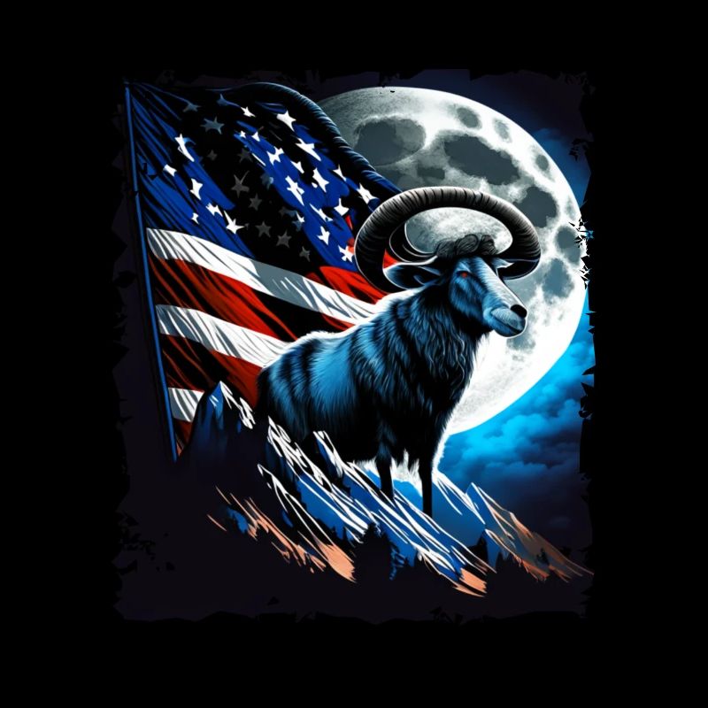 America sheep under Moon with American Flag