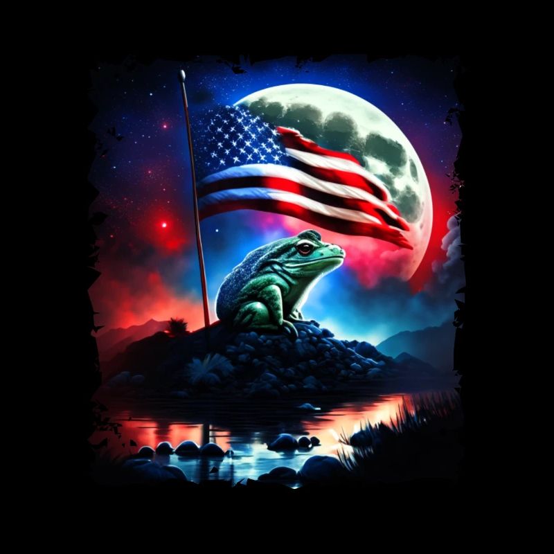 America frog under Moon with American Flag