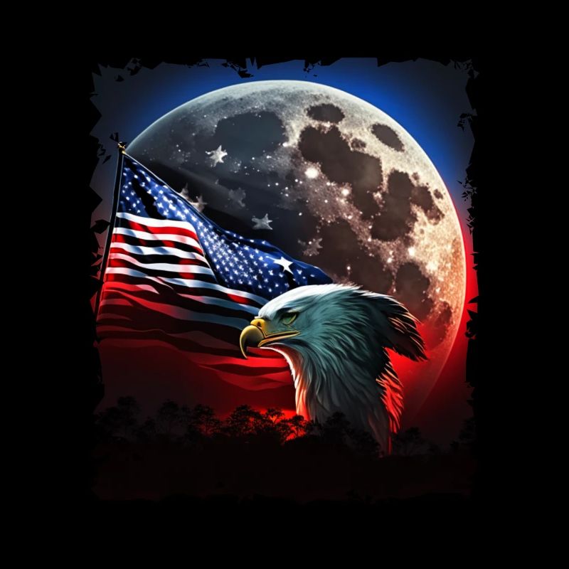 America eagle under Moon with American Flag