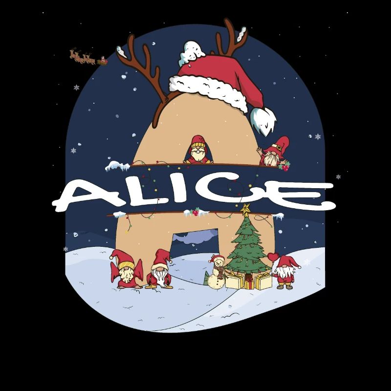 Génial nom d’Alice avec chapeau de Père Noël dans le thème de Noël