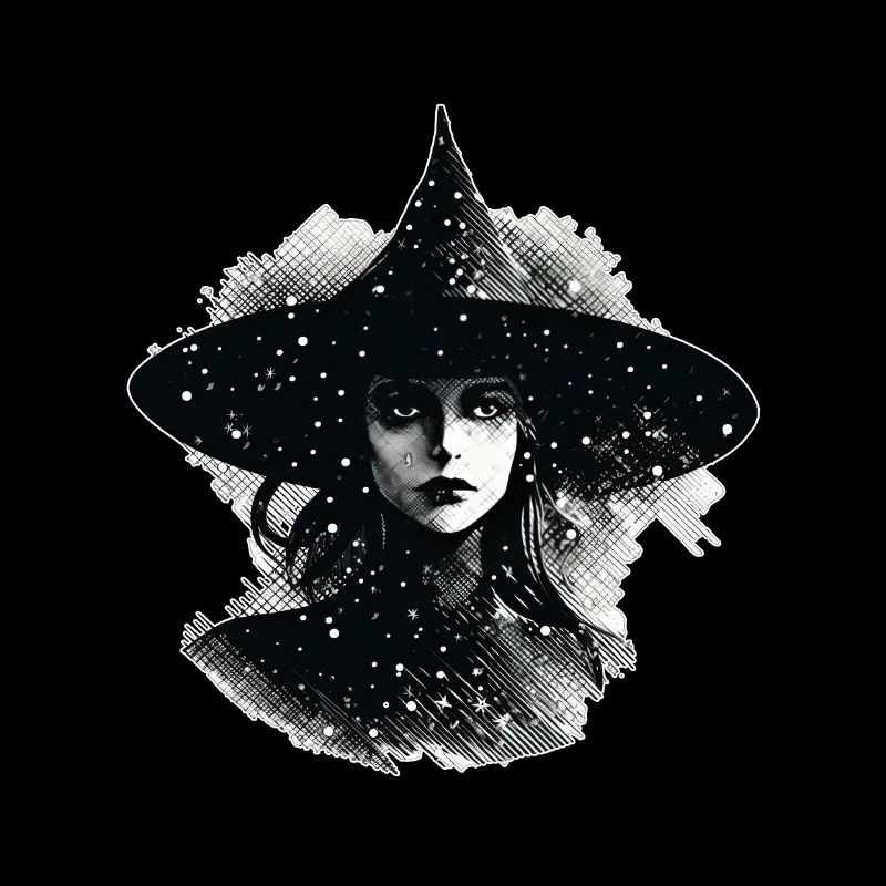 Witch's head in black and white, Halloween