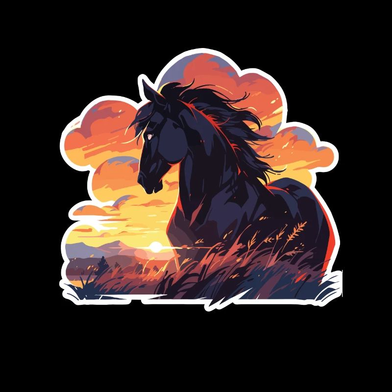Chevaux, Cheval Noir, Cheval, Coucher De Soleil