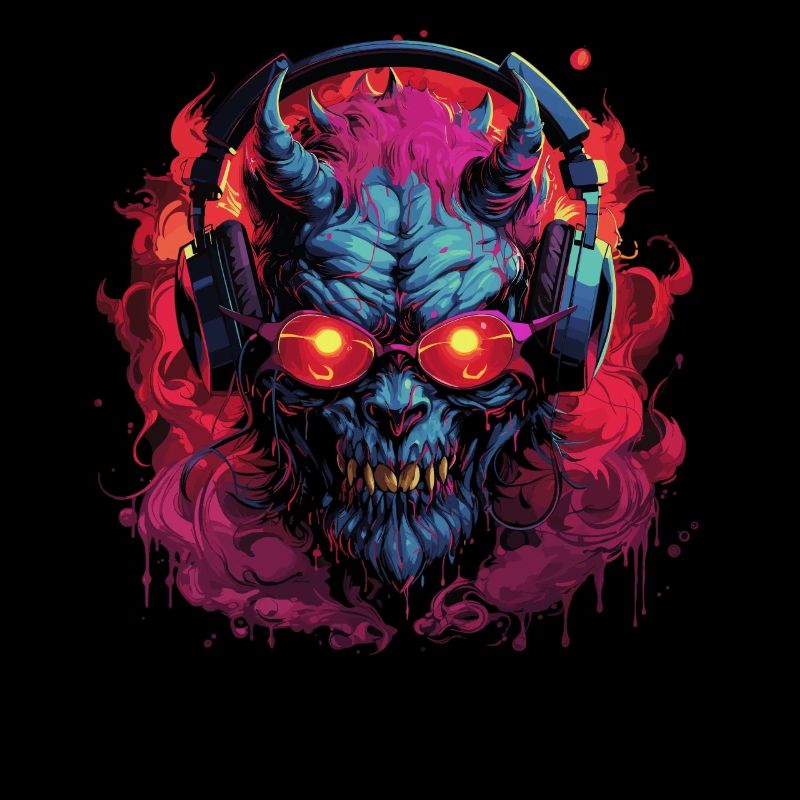 Teufel Dämom Monster mit Kopfhörer