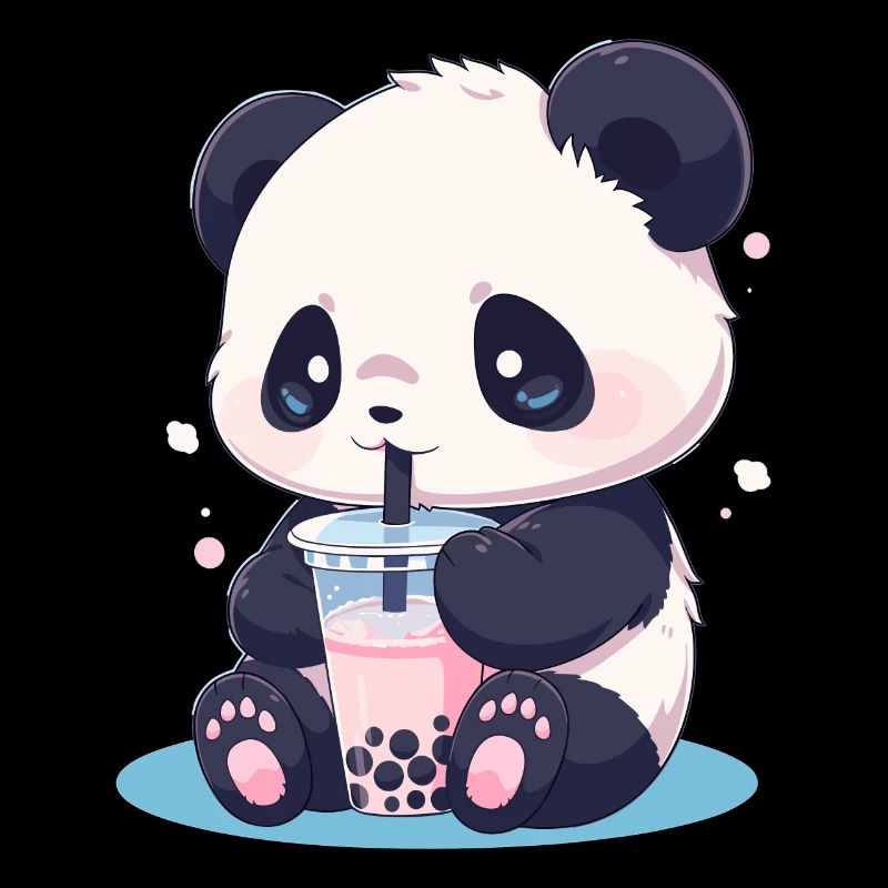 Kawaii Panda boit Boba Bubble Tea Chibi