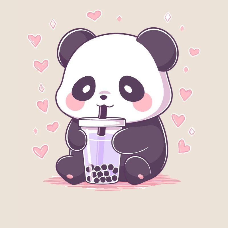 Kawaii Panda boit Boba Bubble Tea Chibi