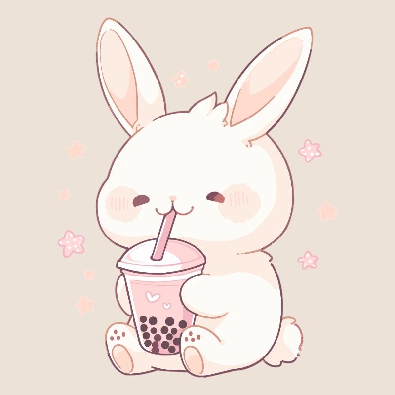 Kawaii Hase trinkt Boba Bubble Tea Chibi