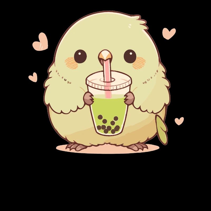 Kawaii Lovebird Drinks Boba Bubble Tea Chibi