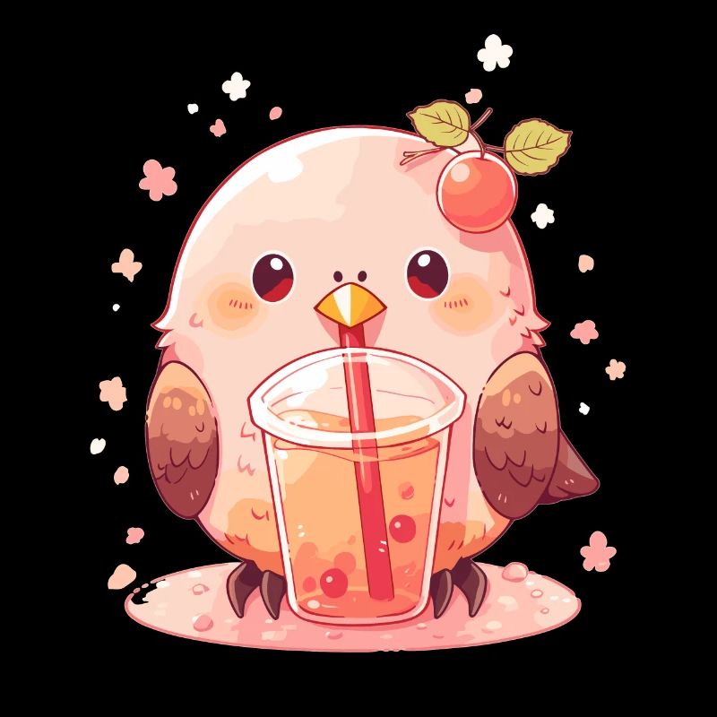 Kawaii Lovebird Drinks Boba Bubble Tea Chibi