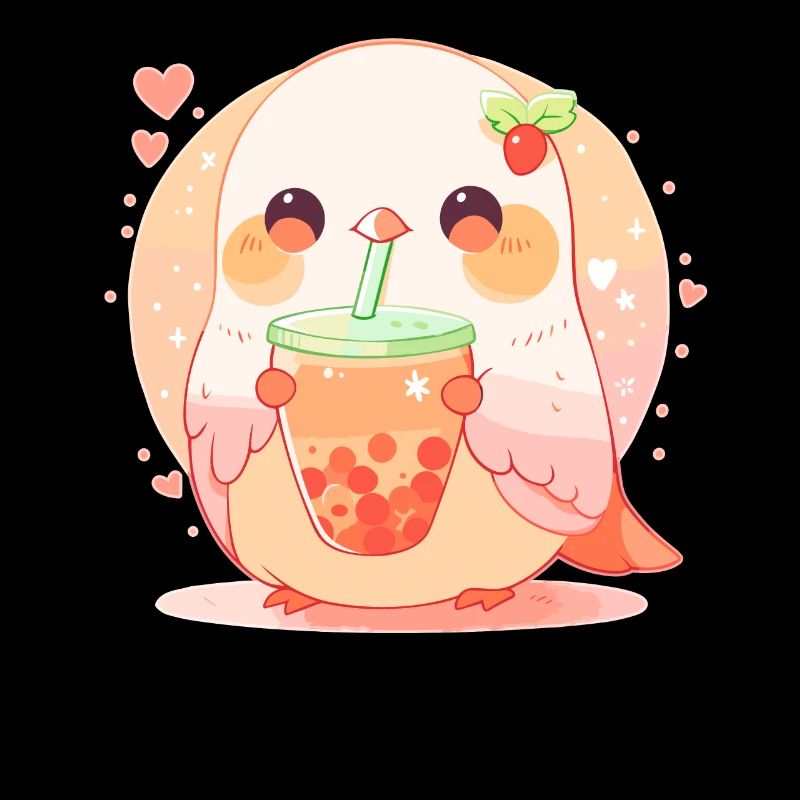 Kawaii Lovebird Drinks Boba Bubble Tea Chibi