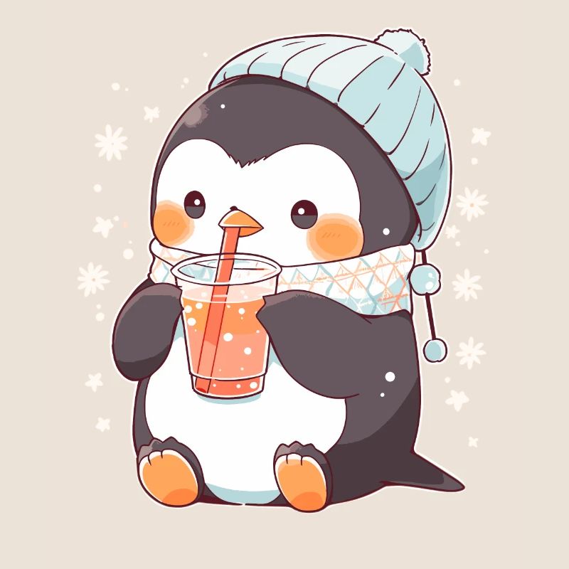Kawaii Penguin Drinks Boba Bubble Tea Chibi