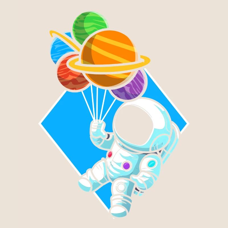 Astronaut Holding Planet Balloons Solar System