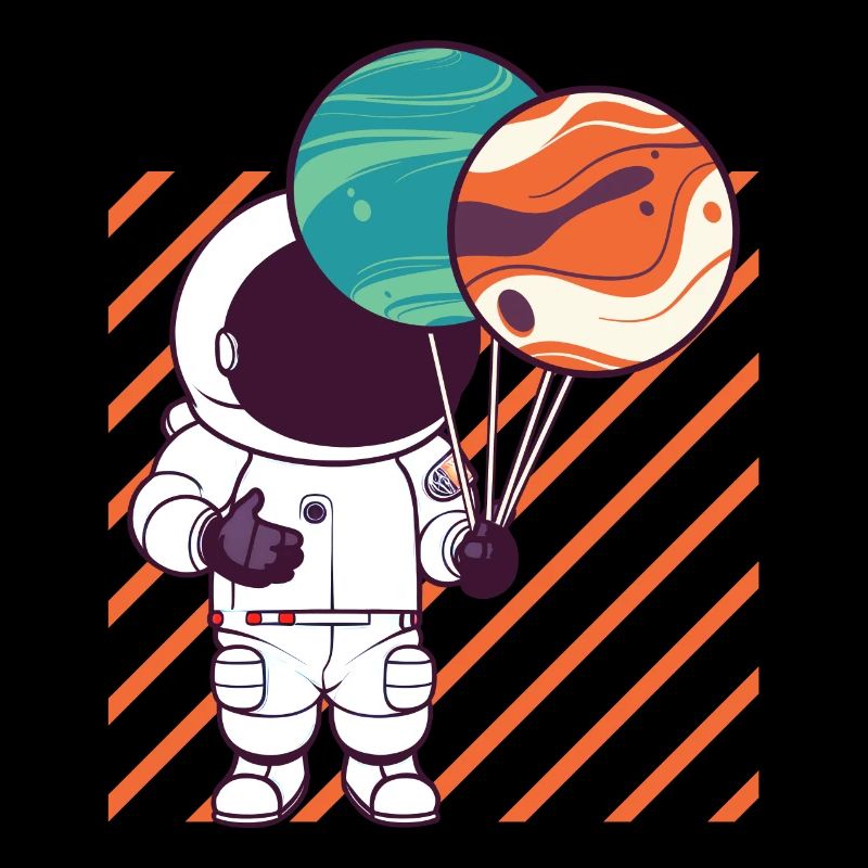 Astronaut Holding Planet Balloons Solar System