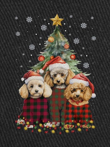 Trois chiens caniche Noël