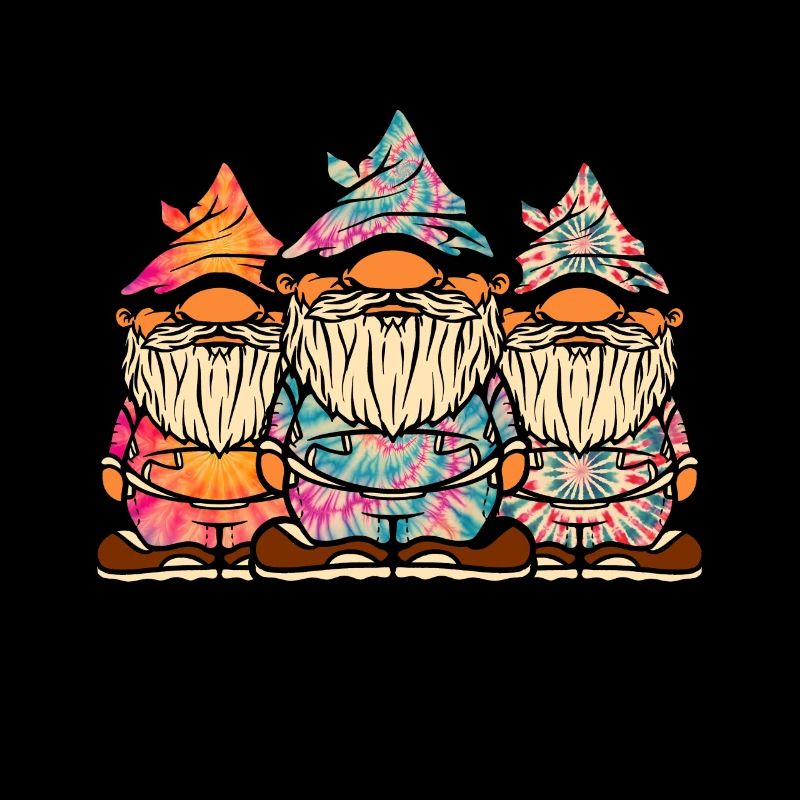 Drei Hippie -Gnomes Groovy Binde Dye Gnomies