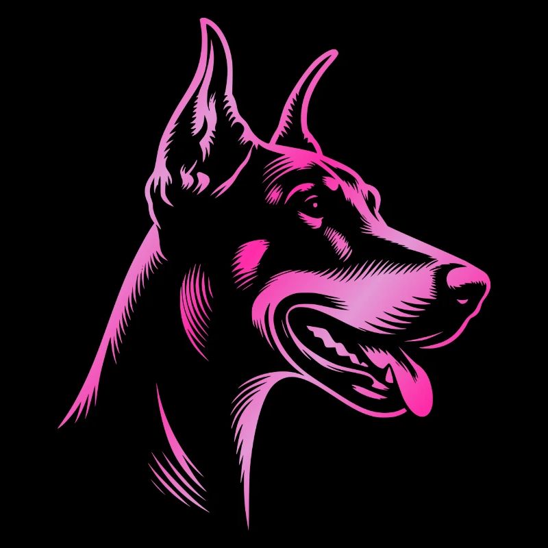 Doberman Pinscher, Dog Head, Drawing Pink